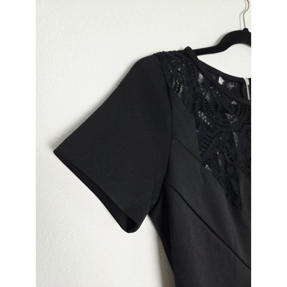 Sandro Black Mini Dress 4 Small Sheath Pencil Short Sleeves Lace Yoke - Picture 6 of 13